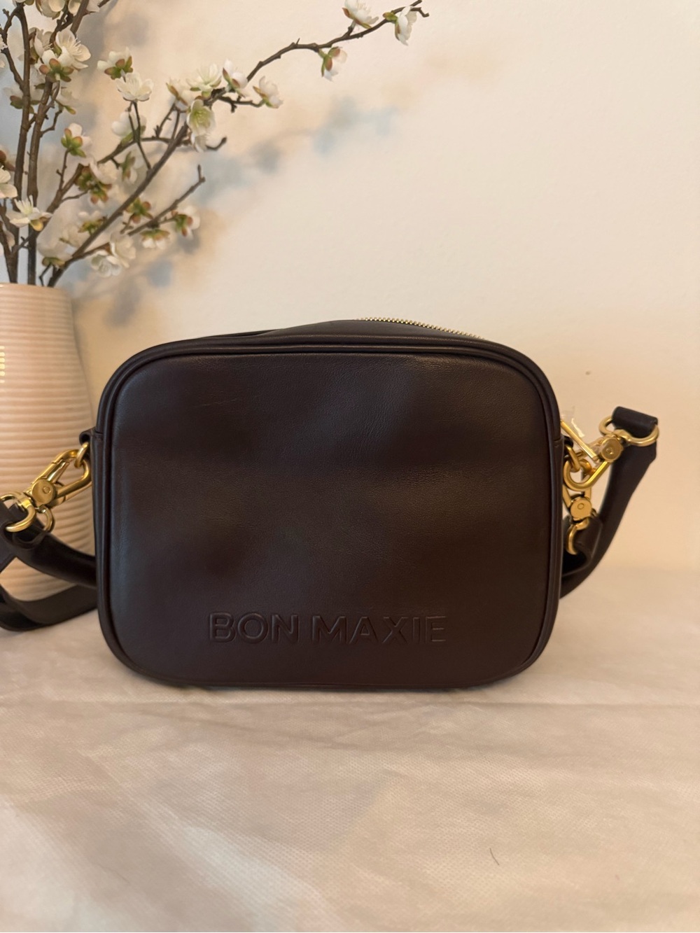 Bon Maxie Dark Chocolate Leather Crossbody Bag